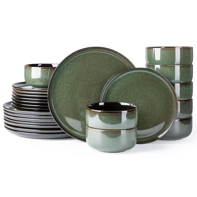 LERATIO Ceramic Dinnerware Sets for 8,Stoneware Plates and Bowls Sets,Reactive Glaze Dishes Set,Highly Chip and Crack Resistant | Dishwasher,Microwave & Oven Safe Dishes set,Service for 8-Green(24pcs)