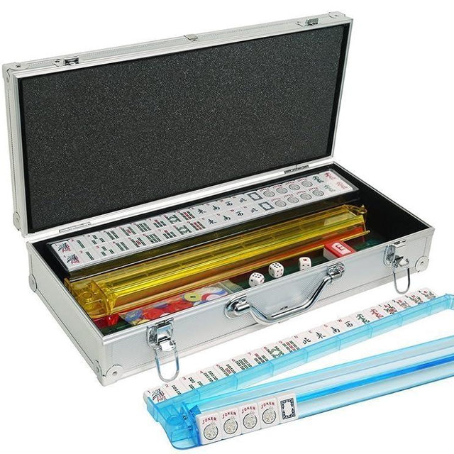 NEW! - American Mahjong Set - 166 White Tiles (All-in-One Rack/Pushers), Silver Aluminum Case - Large Classic Mah Jongg Game Set