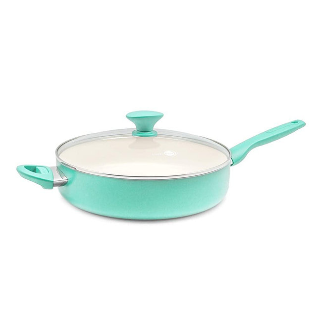 GreenPan Rio Healthy Ceramic Nonstick, Saute Pan with Lid, 5QT, Turquoise