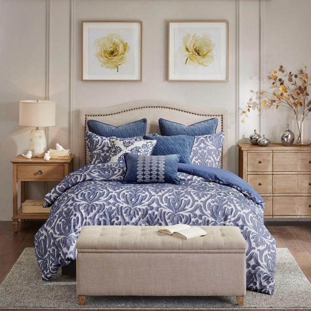 Madison Park Signature Maison 9-Piece Cotton Clip Damask King/California King Comforter Set in Blue
