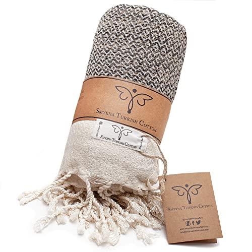 Smyrna Original Turkish Throw Blanket | 100% Cotton, 50 x 60 Inches | Vintage Decorative Boho Throw Blankets for Couch, Sofa, Bed, Farmhouse and Home Decor | Lightweight and Super Soft (Beige)