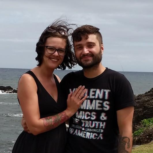 A picture right after we got engaged. I didn't know which hand to wear my ring on..