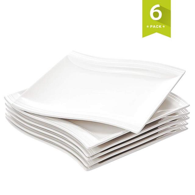 MALACASA Square Dinner Plates,Porcelain White Plates Set of 6,Ceramic 10.25-Inch Serving Plates for Dessert Salad Pasta and More