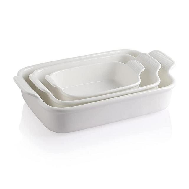 SWEEJAR Porcelain Bakeware Set for Cooking, Ceramic Rectangular Baking Dish Lasagna Pans for Casserole Dish, Cake Dinner, Kitchen, Banquet and Daily Use, 13 x 9.8 inch(White)