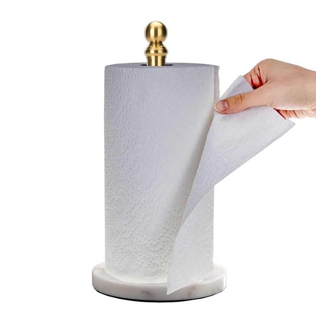 Exilon Gold Paper Towel Holder Countertop, Standing Paper Towel Roll Holder for Kitchen Bathroom, with Weighted Base for One-Handed Operation