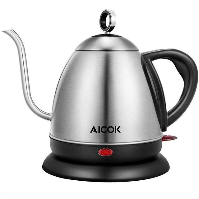 Electric Kettle, AICOK Electric Gooseneck Kettle, Pour Over Kettle for Coffee or Tea, 1L Fast Heating Stainless Steel Water Kettle with Boil Dry Protection & Automatic Shutoff, 1000W