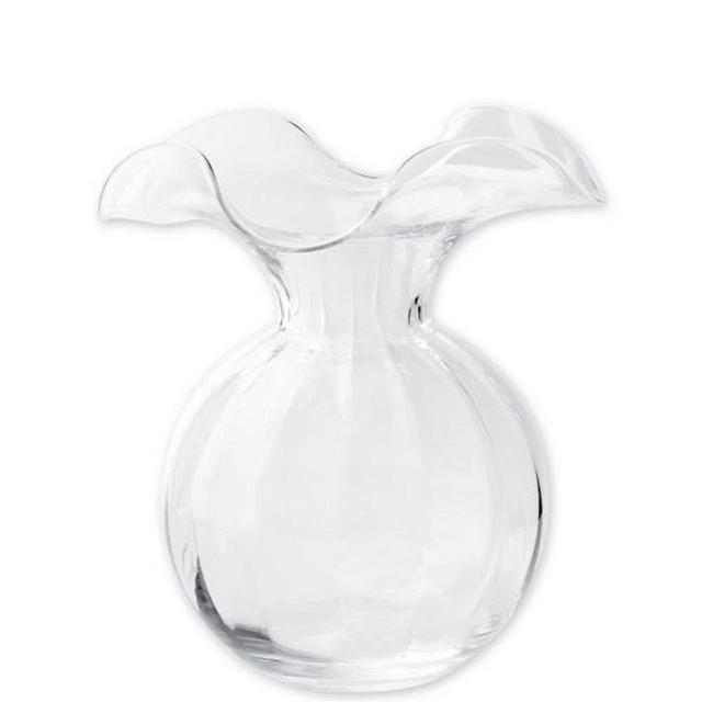 Vietri Hibiscus Glass Clear Medium Fluted Vase 9" D, 10" H Glass Flower Vase, Living RoomDecor