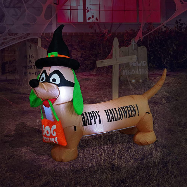 BZB Goods 4 Foot Long Lighted Halloween Inflatable Dog LED Lights Decor Outdoor Indoor Holiday Decorations, Blow up Lighted Yard Decor, Lawn Inflatables Home Family Outside Decor