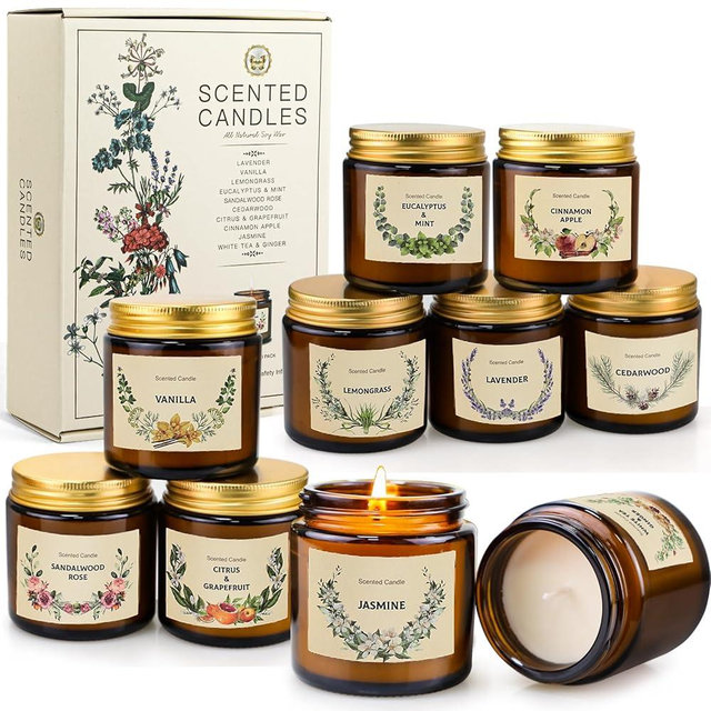 10 Pack Candles for Home Scented Aromatherapy Candles Gifts Set for Women, Natural Soy Wax Amber Candles Set, Birthday, Mother's Day, Christmas, Anniversary Present