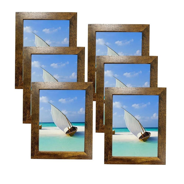 xnlkros Picture Frame 5x7 Set 6 pack, Farmhouse Rustic Photo Frames Wood Pattern, Gallery Wall Frame Collage, Picture Frames For Wall Hanging and Tabletop Display for Rustic Home & Office
