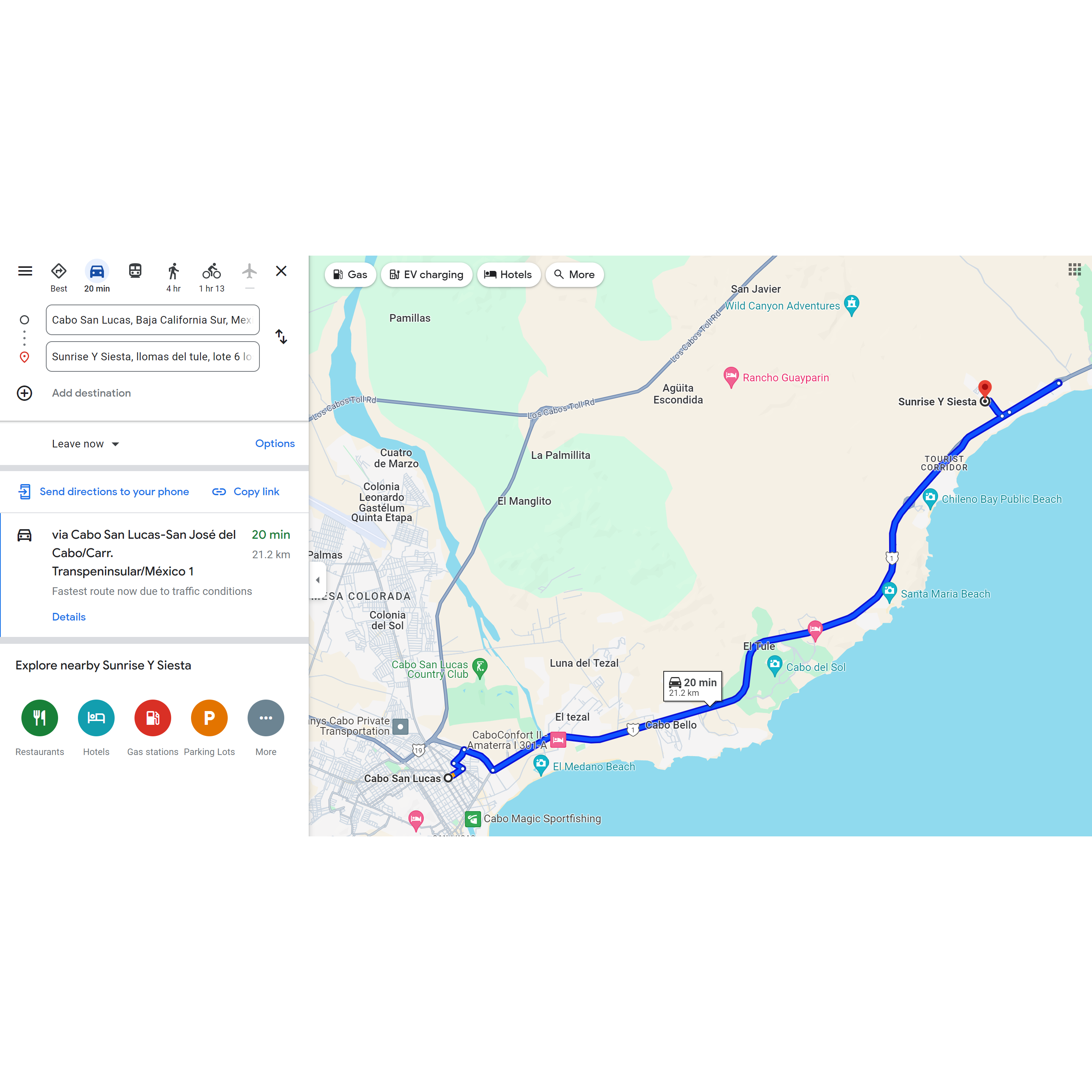 Driving directions from Cabo San Lucas to Sunrise y Siesta