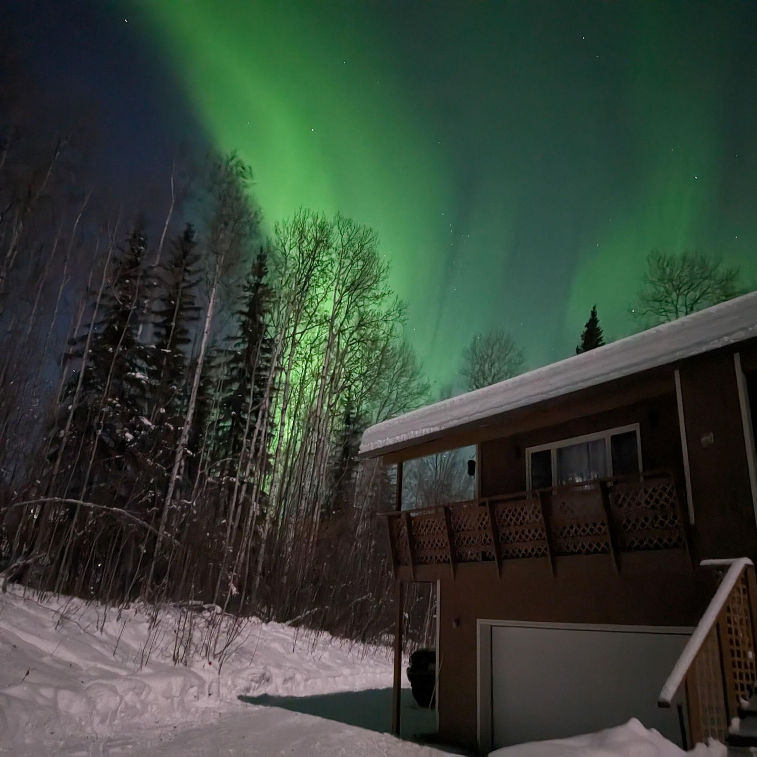 Our first real Northern Lights show above our new home that we bought together in 2023