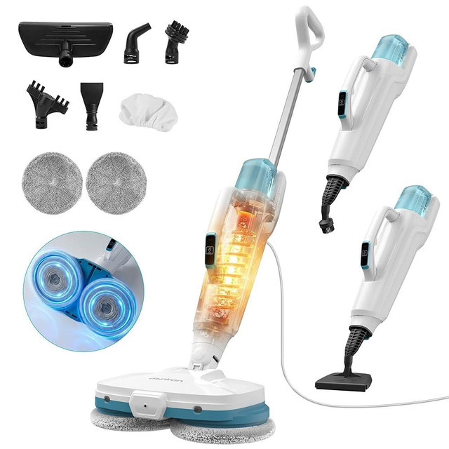 Steam Mop,10-in-1 Scrub Mop & Handheld Steamer,15s Heat-up,Multifunctional Electric Cleaner for Home Use,Hard Floor Cleaner,2 Modes,Led Light,Removable 500ML Water Tank,Carpets,Floors,Cars,Tiles,Crack