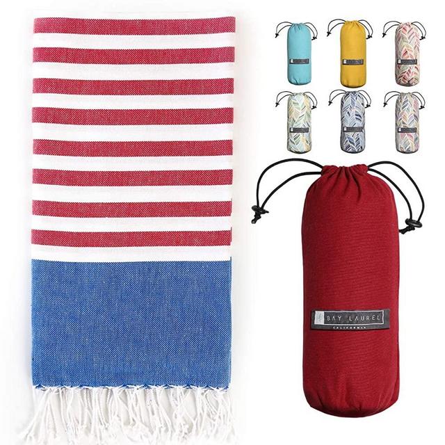 Turkish Towel with Beach/Travel Bag (39" x 71") - Pre-Washed - 100% Cotton Bath Towels - Effective, Absorbent and Quick Dry Beach Towel - Washer Safe Peshtemal Towel with No Shrinkage - Eco-Friendly