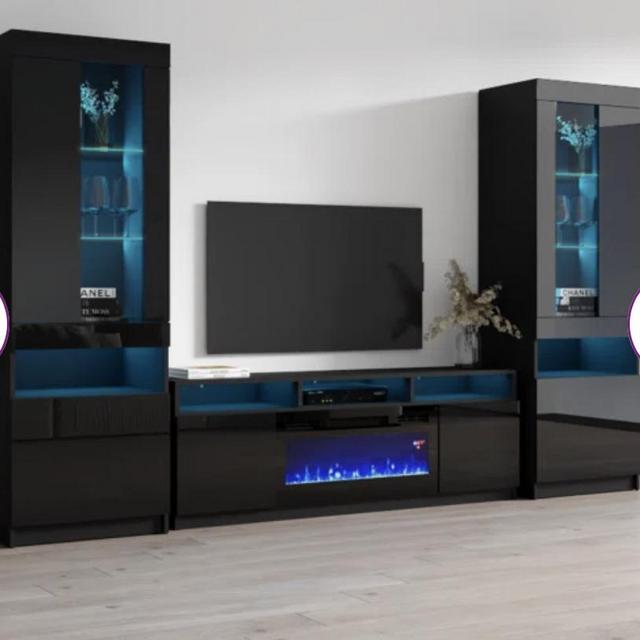 Orren Ellis Samuele Entertainment Center for TVs up to 70" with Electric Fireplace Included | Wayfair