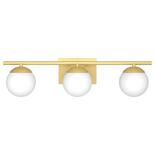 Ralbay Bathroom Vanity Light Fixtures 3 Lights Gold with Milk White Glass Globe Modern Industrial Bathroom Vanity Light Fixtures Over Mirror (Exclude Bulb)