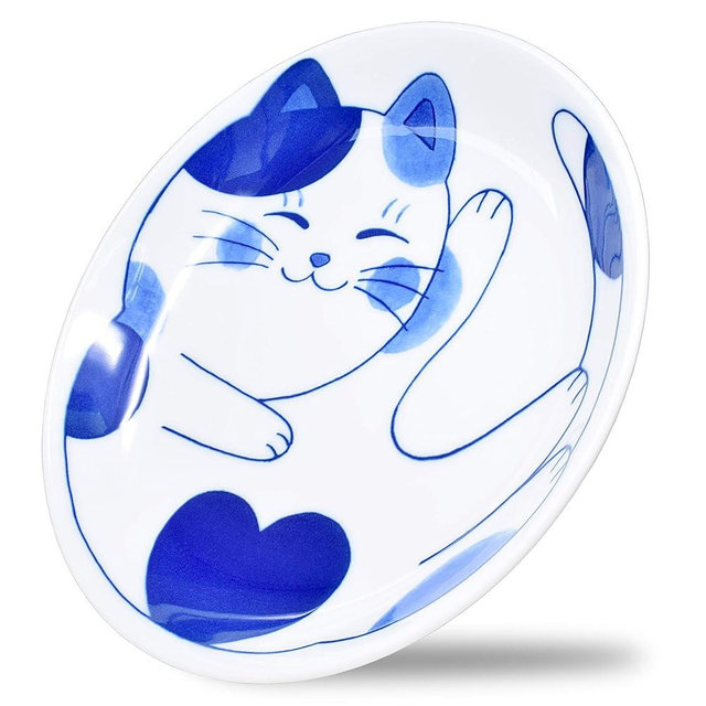 Mino Ware Japanese Pasta Bowl, Rice Soup Sarada Curry Rice, NEKOCHIGURA Cat Design, 7.9 inch, Mike