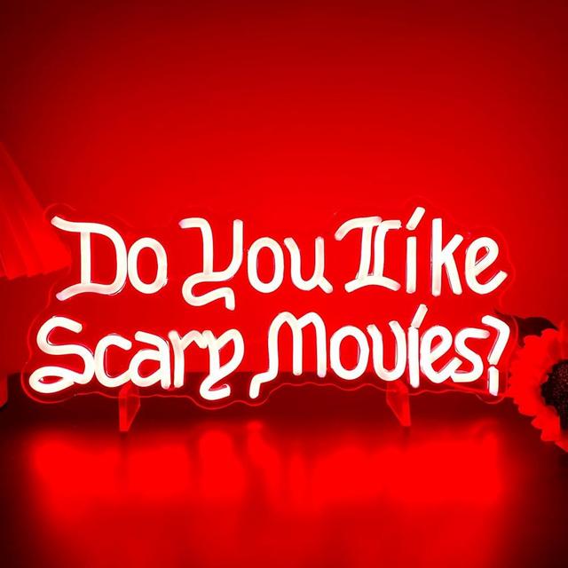 Artlast Do You Like Scary Movies Neon Sign LED Neon Light for Movie Night Party Decor Horror Room Gothic Font Halloween Decoration