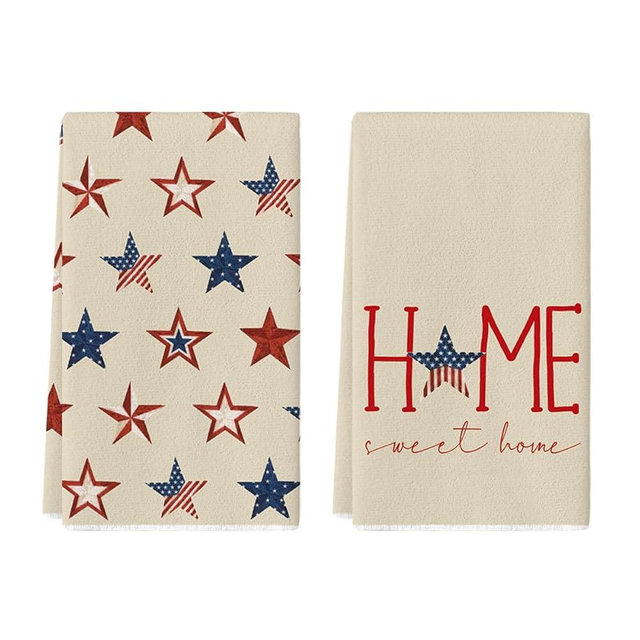 Artoid Mode America Stars Home Patriotic 4th of July Kitchen Towels Dish Towels, 18x26 Inch Memorial Day Decoration Hand Towels Set of 2