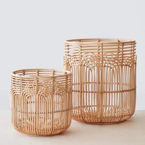 Mid-Century Rattan Storage Baskets - Medium