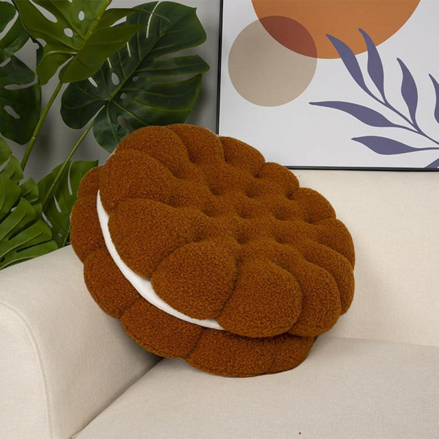GOUTO Round Throw Pillow Plush Cookie Floor Cushion Biscuit Thick Seat Cushion Round Floor Pillow Yoga Meditation Pad, Brown 14"