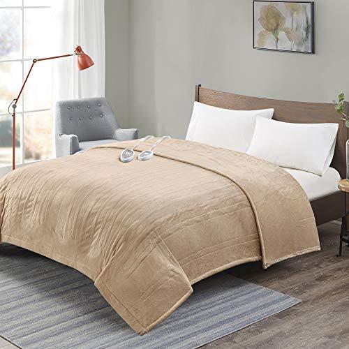 [ADVANCED] Dual-Control Electric Blanket Queen Size, Plush Machine Washable Heated Blankets With Auto Shut Off, 20 Heat Level, Pre-Heat, UL Certified, EMF Radiation Safe, Lower Your Energy Bill, Beige