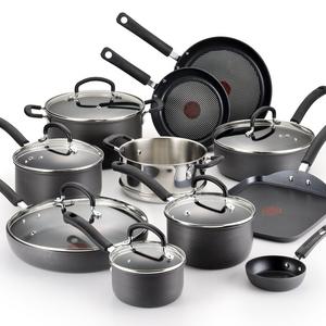 T-fal E765SH Ultimate Hard Anodized Scratch Resistant Titanium Nonstick Thermo-Spot Heat Indicator Anti-Warp Base Dishwasher Safe Oven Safe PFOA Free Cookware Set, 17-Piece, Gray