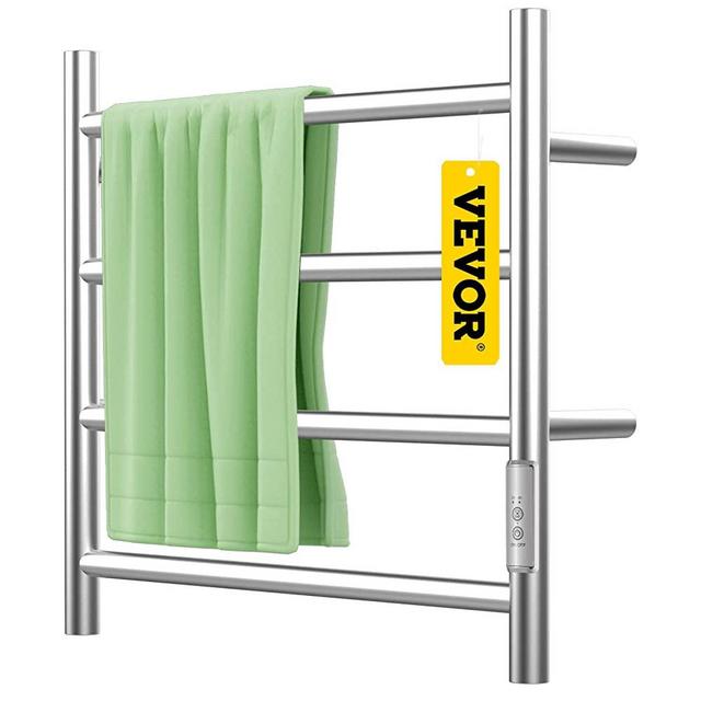 VEVOR Heated Towel Rack, 4 Bars Design, Polished Stainless Steel Electric Towel Warmer with Built-in Timer, Wall-Mounted for Bathroom, Plug-in/Hardwired, UL Certificated, Silver