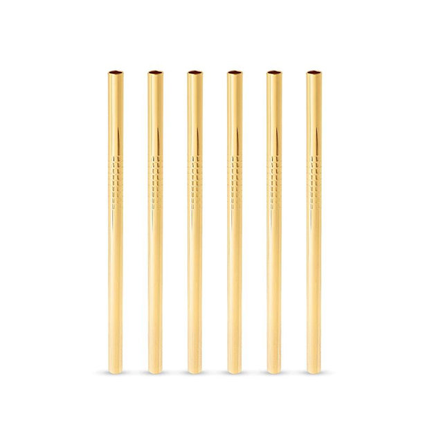 Viski Stainless Steel Cocktail Straws with Gold Finish, Eco-Friendly Reusable Short Metal Straws, 5 Inch Set of 6