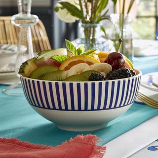 Blue Italian Steccato Rimless Bowl, Set of 4