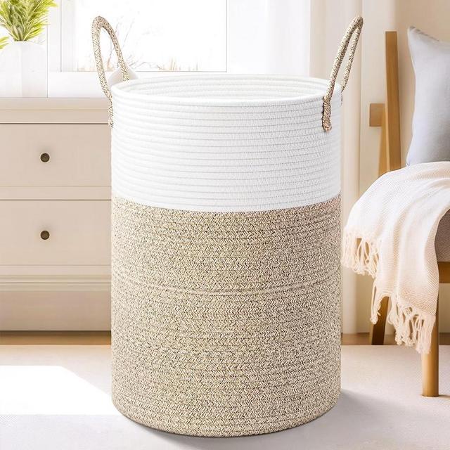 Artfeel Laundry Basket,Woven Cotton Rope Laundry Hamper,80L for Decorative Storage of Dirty Clothes,Toys and Blankets in Bathroom,Bedroom and Living Room