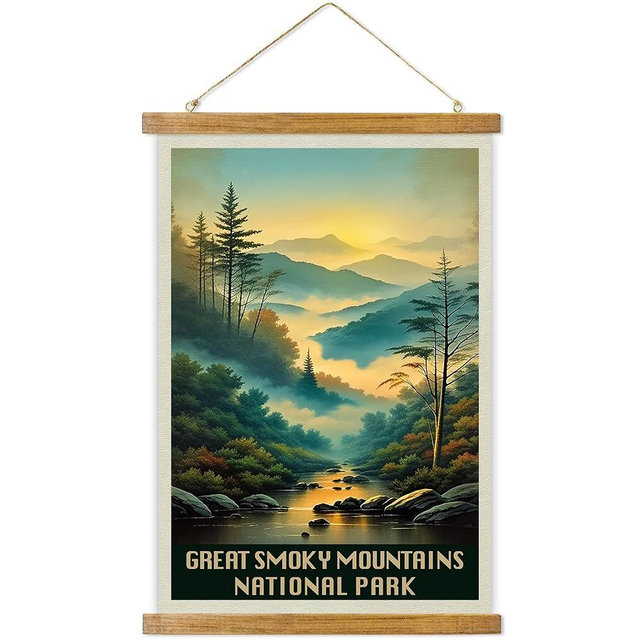 ABoby Vintage Great Smoky Mountains National Park Posters - Retro Style Wall Decor with Wood Frames - Ready to Hang