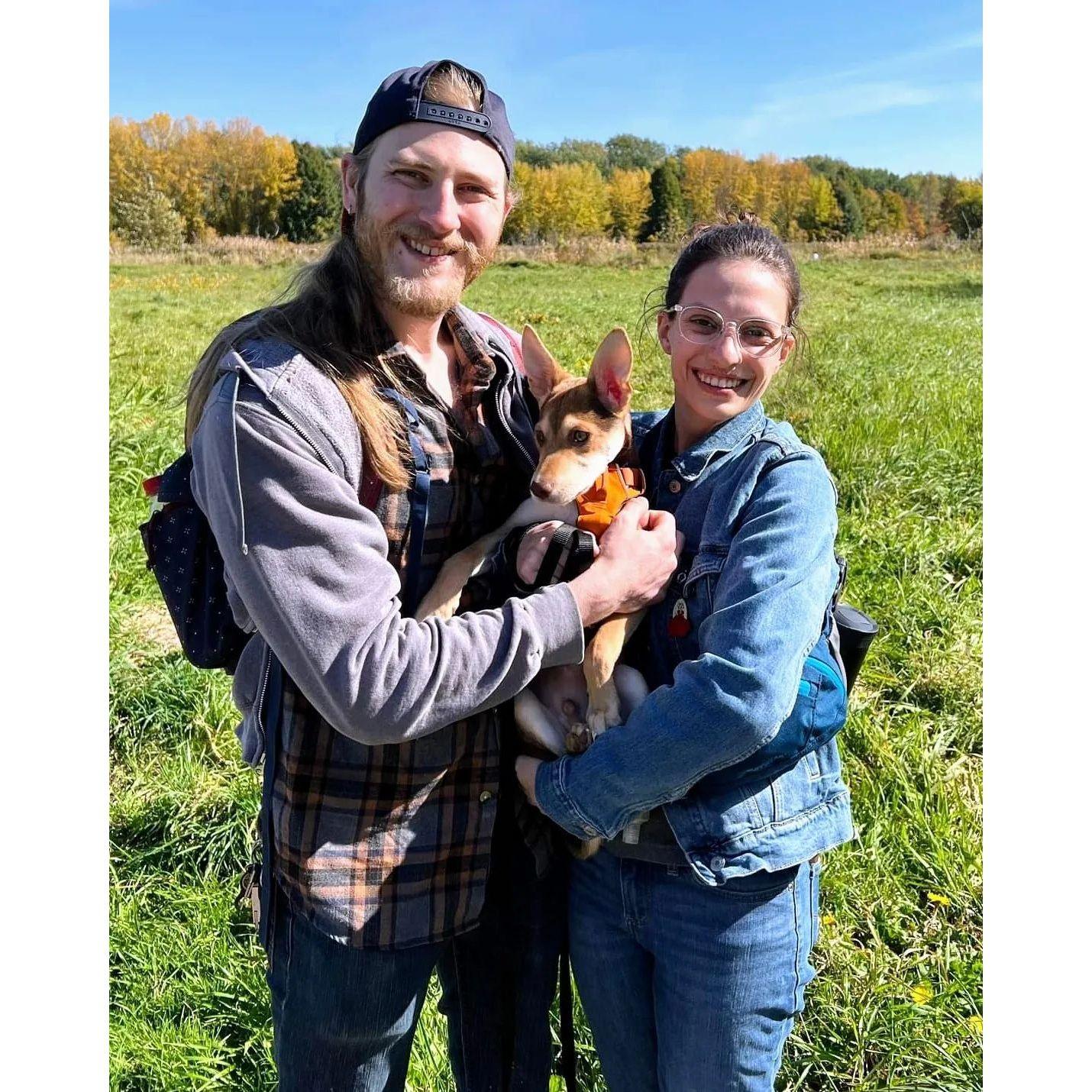 Hiking with Alfie shortly after we adopted him. (October 2022)