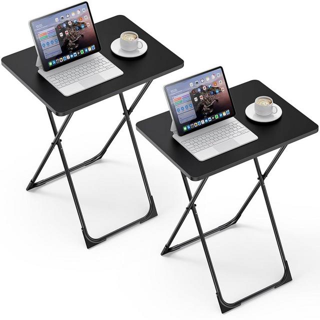 Kitsure TV Tray - Foldable TV Trays Set of 2 with Corner Stabilizers, Waterproof & Scratch-Resistant TV Dinner Tray Table for Living Room, Bedroom, Office, Picnic, 16.9"×13.0"×24.2", Black
