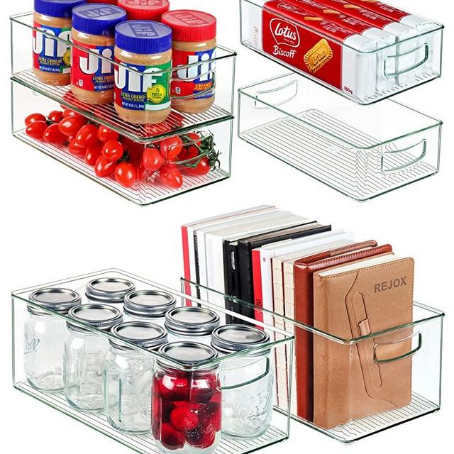 Stackable Refrigerator Organizer Bins (3 Sizes) - Heyuzb 6 Pack Clear Plastic Storage Bins With Handles For Fridge, Freezer, Kitchen Cabinet - Upgraded Deep Pantry Organization and Storage - BPA Free