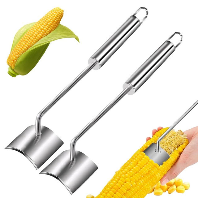 Corn Peeler for Corn on the Cob, Stainless Steel Corn on the Cob Stripper Tool, New Long Handle Corn Cutter to Cut Corn off the Cob, Easy Clean Corn Cob Peeler for Home Kitchen & Outdoor Dining(2 Pcs)