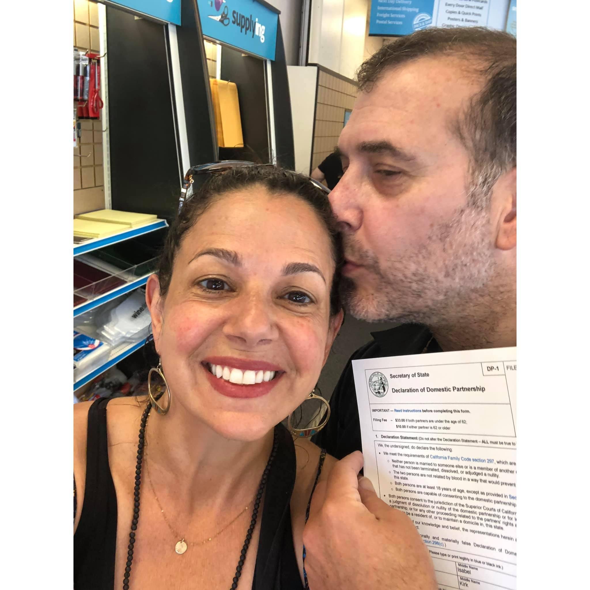 July 2021. We're at the notary becoming "street legal." Official domestic partners in California.