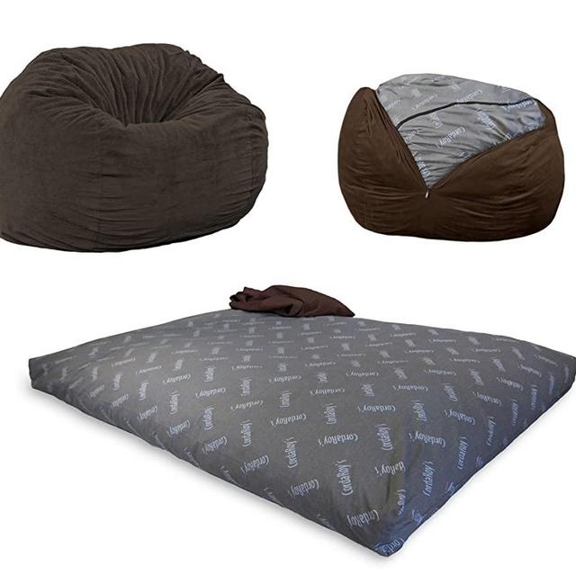 CordaRoy's Chenille Bean Bag Chair, Convertible Chair Folds from Bean Bag to Bed, As Seen on Shark Tank, Espresso - Full Size