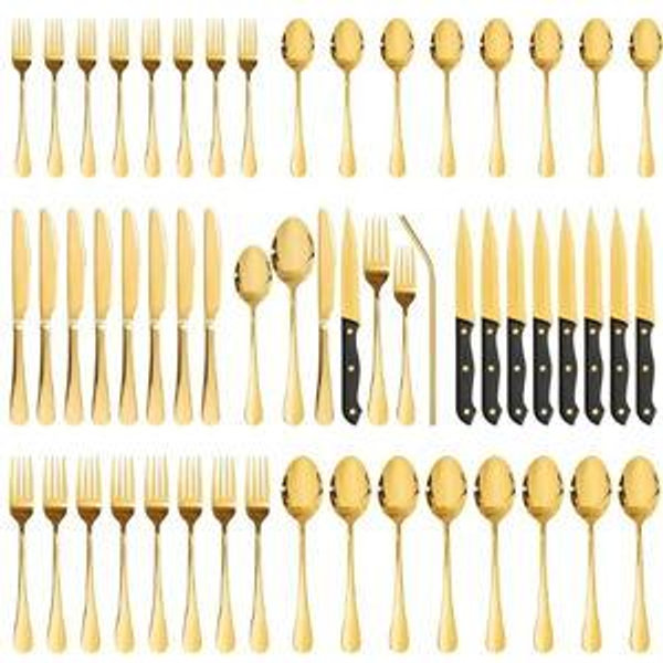 Astercook Silverware Set 48-Piece Gold Flatware Set with Steak Knives Food-Grade Stainless Steel Cutlery Set for 8 Mirror Polished Utensils Set Include Spoons and Forks for Home Kitchen Restaurant