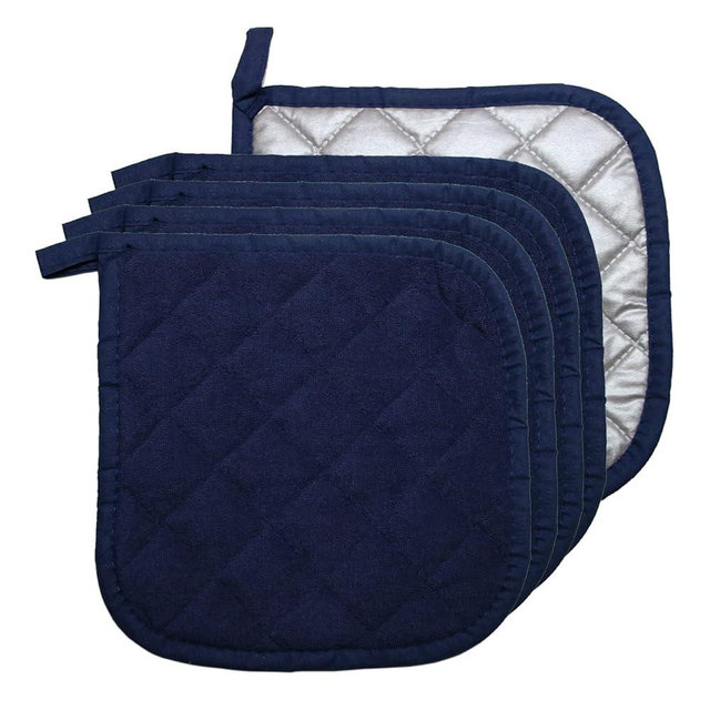 5 PCS Pot Holders for Kitchen, Cotton Potholers with Great Heat Resistance, Hot Pads, Trivets for Cooking and Baking Navy
