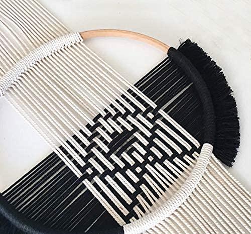 Flber Circle Macrame Tapestry Boho Wall Hanging Geometric Lines,11.8" Dx48 H