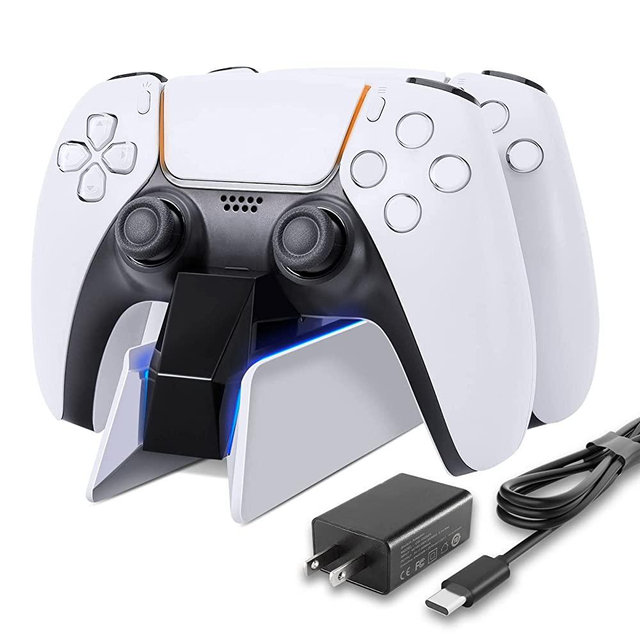 PS5 Controller Charging Station with Fast Dual Charging Dock PS5 Charger for Playstation 5 Dualsense Wireless Controller Accessories, Blue LED ON/Off Automatically When Charging and Fully Charged