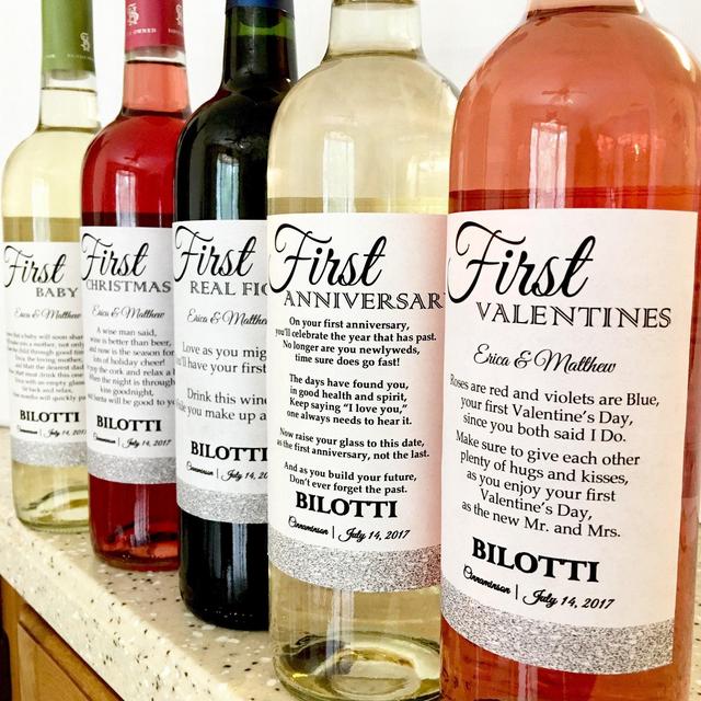 5 Bridal Shower Wine labels - First