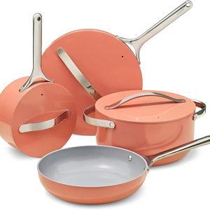 Caraway Nonstick Ceramic Cookware Set (12 Piece) Pots, Pans, Lids and Kitchen Storage - Non Toxic - Oven Safe & Compatible with All Stovetops - Perracotta