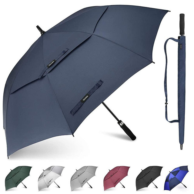 Gonex 68 Inch Extra Large Golf Umbrella, Automatic Open Travel Rain Umbrella with Windproof Water Resistant Double Canopy, Oversize Vented Umbrellas for 2-3 Men and UV Protection, Navy