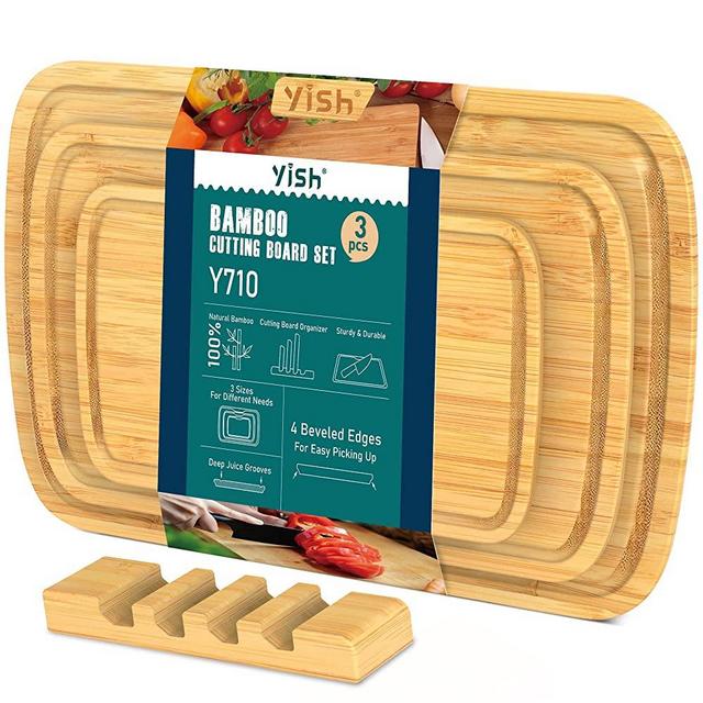 Bamboo Cutting Board Kitchen Chopping-Board: YISH Bamboo Chop Board Set With Juice Groove Wood Cutting Boards for Meat Cheese Vegetables - 15"x10" & 13"x8" & 10"x6.2"