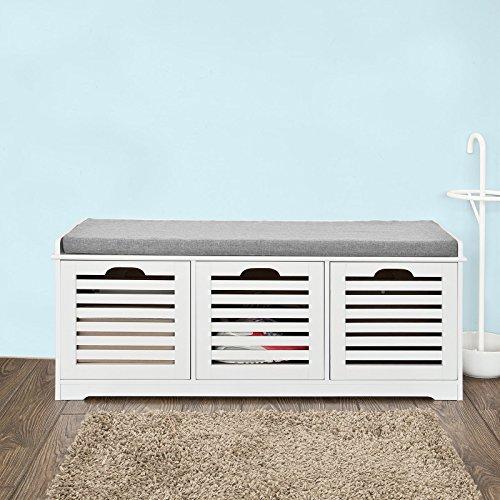 Haotian FSR23-W,White Storage Bench,Shoe Cabinet,Shoe Bench,Storage Cabinet (White)