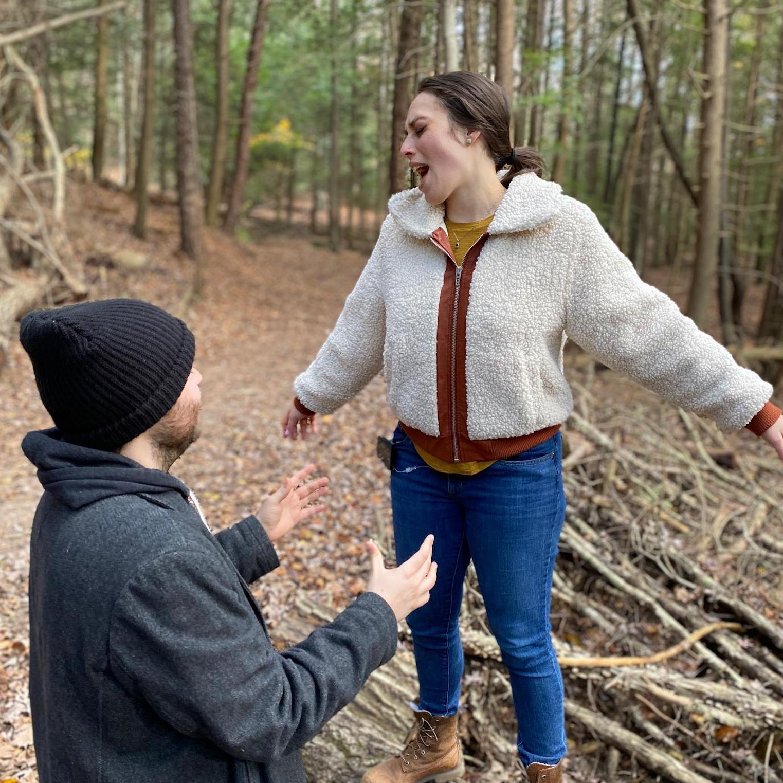 Josh wants Rachel to get off this log, but Rachel just wants to sing.