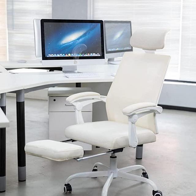 Qulomvs Mesh Ergonomic Office Chair with Footrest Home Office Desk Chair with Headrest and Backrest 90-135 Adjustable Computer Executive Desk Chair with Wheels 360 Swivel Task Chair (White)