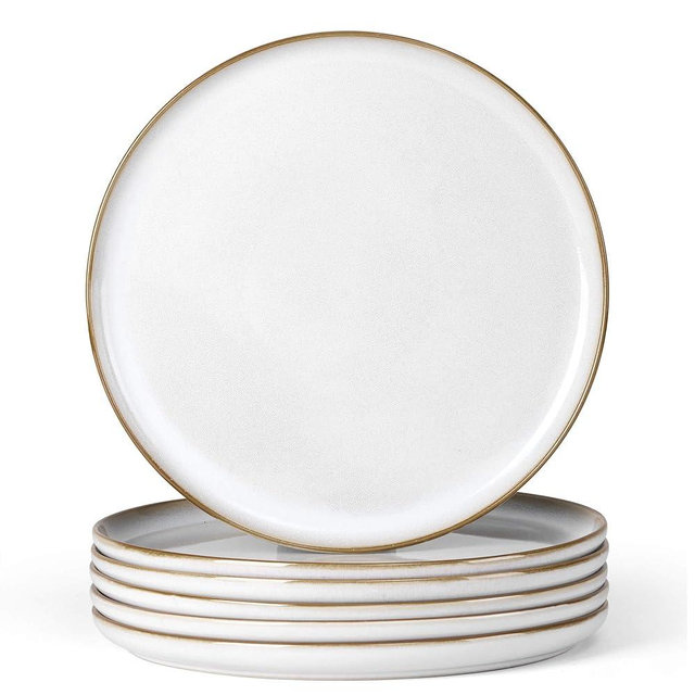 Herogo Ceramic 10.43 Inch Dinner Plates Set of 6, Stoneware Dinner Plate Set, Double Reactive Glaze Large Dinnerware Plates for Kitchen, Microwave, Oven & Dishwasher Safe, Ivory White